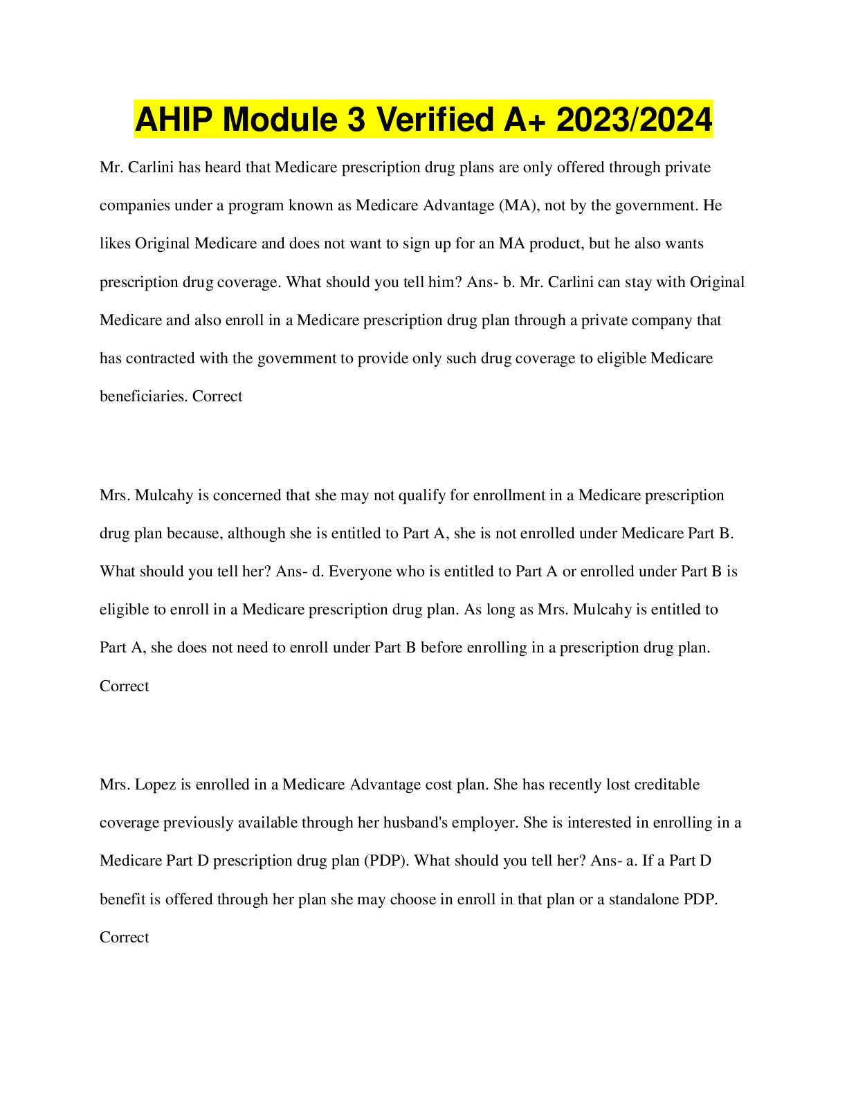 Preview image for AHIP Module 3 Verified A+ 2023/2024